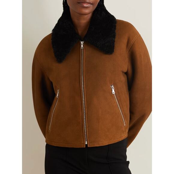 Nour Hammour S Nyla Simple Cropped Shearling Jacket in Cognac & Black - Picture 13 of 17